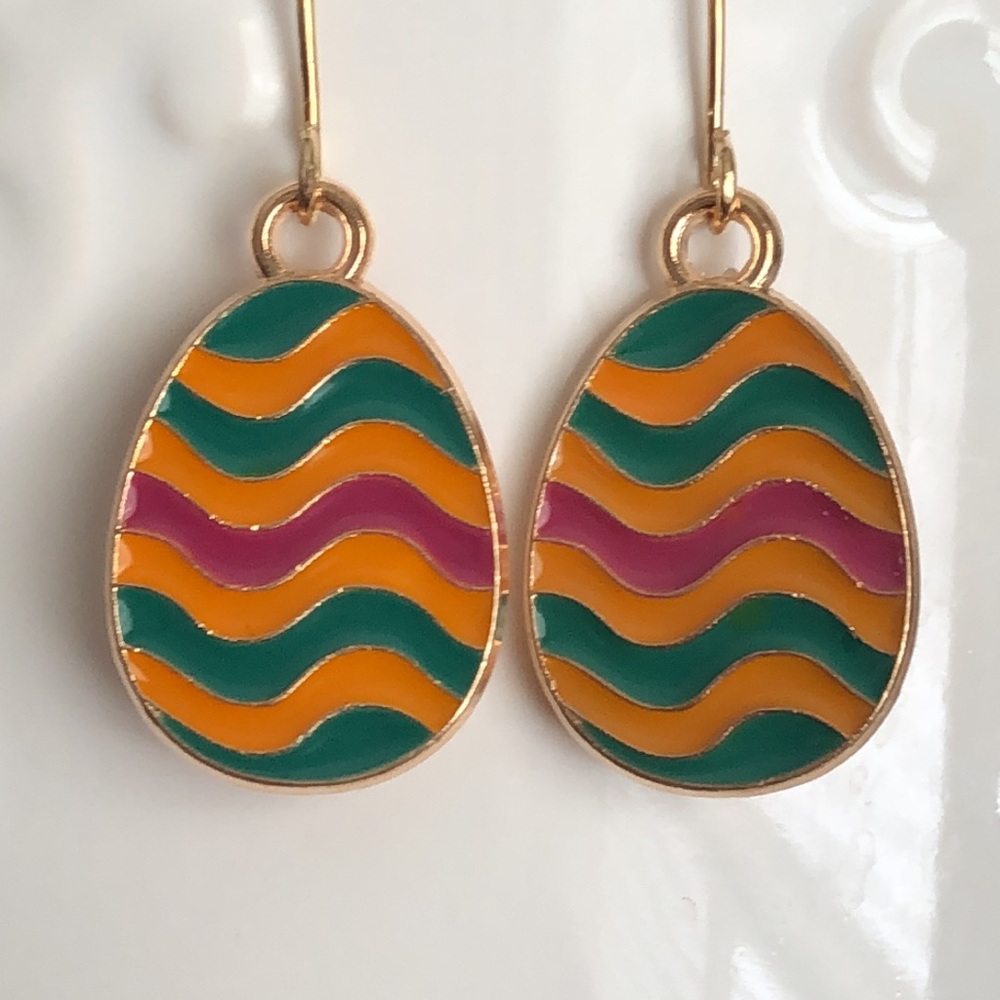 New Easter Egg Geometric Striped Waves Pattern Cute Enamel Hand Crafted Earrings